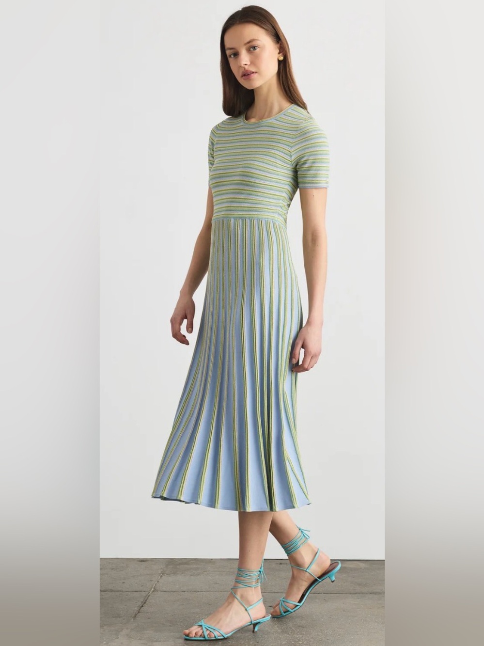 NWT Tanya Taylor Emilia Knit Dress Powder Blue Multi-Stripe | S